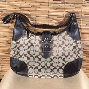 Signature Coach HoBo Shoulder Handbag Brown Leather f12640